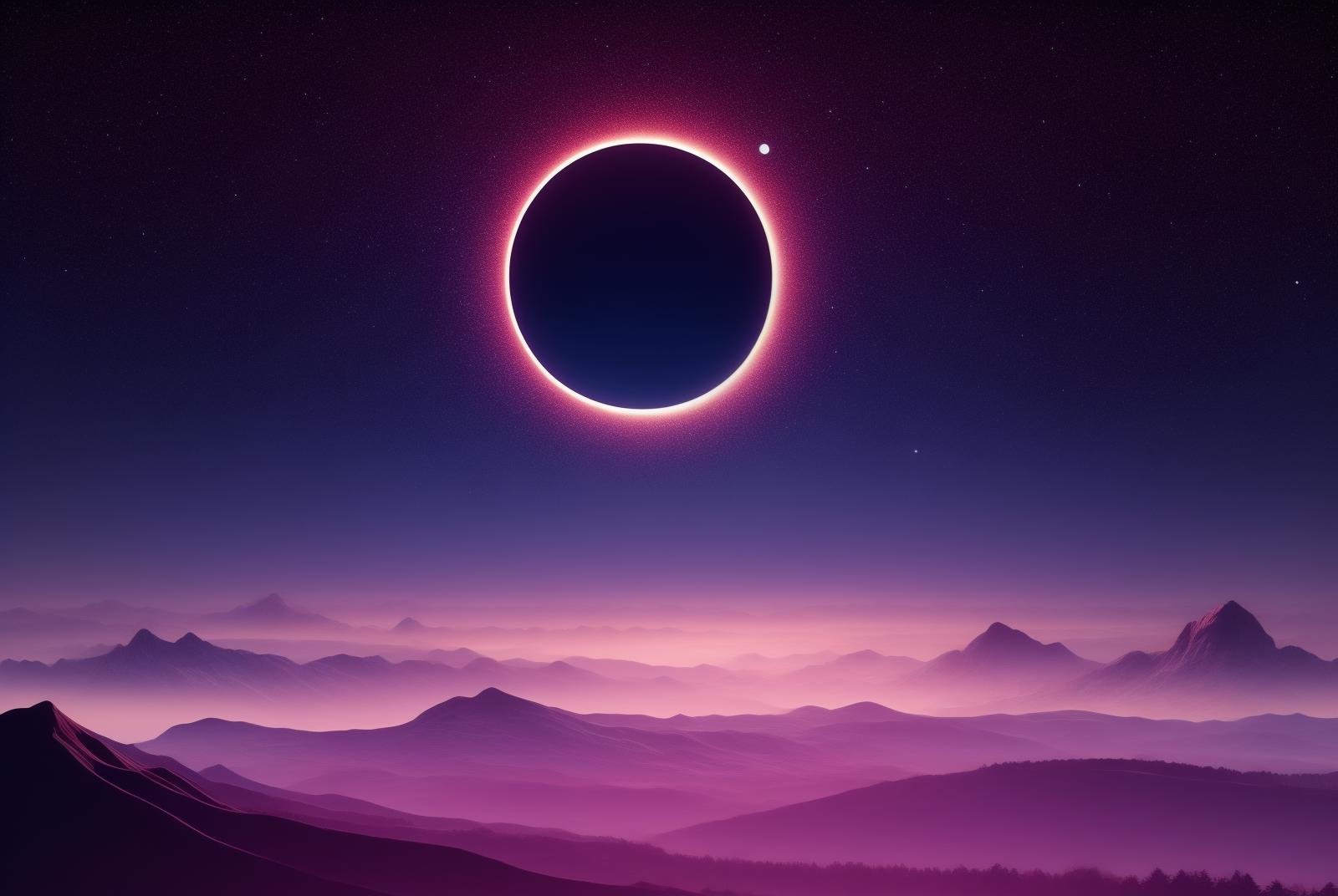 eclipse,outdoors,sky,no humans,night,moon,star (sky),night sky,scenery,full moon,starry sky,mountain,silhouette,crescent moon,landscape,mountainous horizon,hill <lora:EclipseSD:0.81>, <lora:add_detail:0.8>