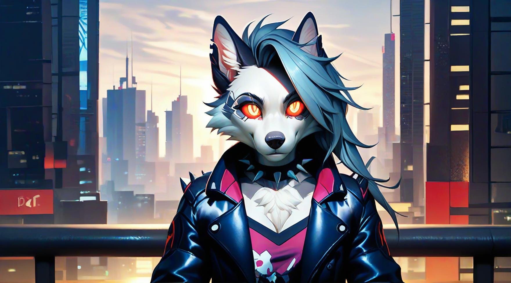 score_9, score_8_up, score_7_up,solo, furry, animal ears,detailed face,face focus, 1girl, belt, looking at viewer, spikes, furry female, white fur,cyberpunk jacket,bottomless,epic lights,detailed shadows,glowing cyberpunk eyes, <lora:Loona_Helluva_Boss_PonyXL:0.81>, <lora:add-detail-xl:0.8>