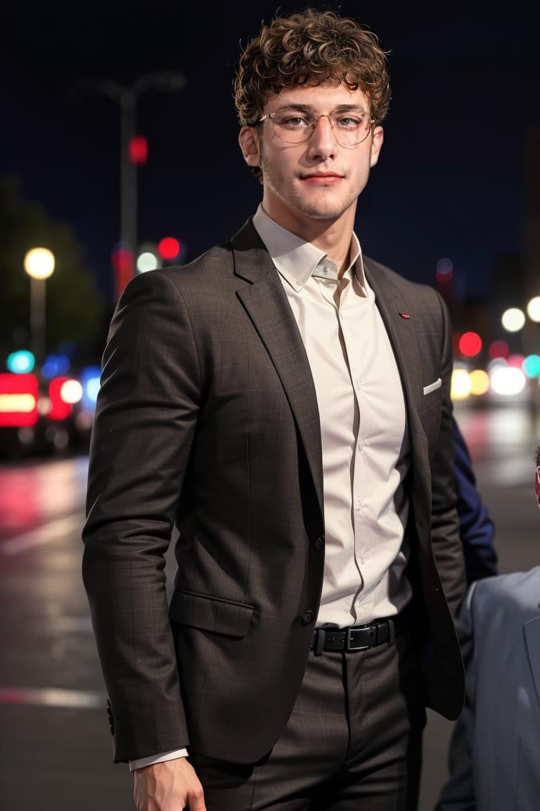 (masterpiece, best quality:1.2), man, stubble, smirk, (depth of field:1.1), , photo of person, tweed jacket, sunglasses, stubble, dress shirt, (((medium shot))), at the city, night, masterpiece, highness, perfect face, perfect picture, detailed eyes, sharp focus, muscular,High detailed view<lora:EMS-321509-EMS:1.000000>