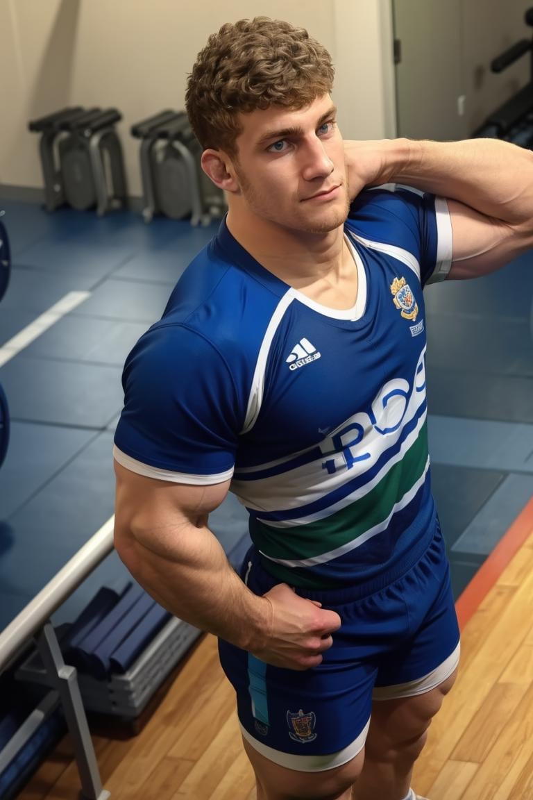 (masterpiece, best quality:1.2), serious, (depth of field:1.1), muscular, crossed arms, photo of person, man, ((rugby jersey, rugby shorts)), flexing, solo, 1boy, view from above, masterpiece, highness, perfect face, perfect picture, detailed eyes, sharp focus, arena, gym, mattrh<lora:EMS-321509-EMS:1.000000>