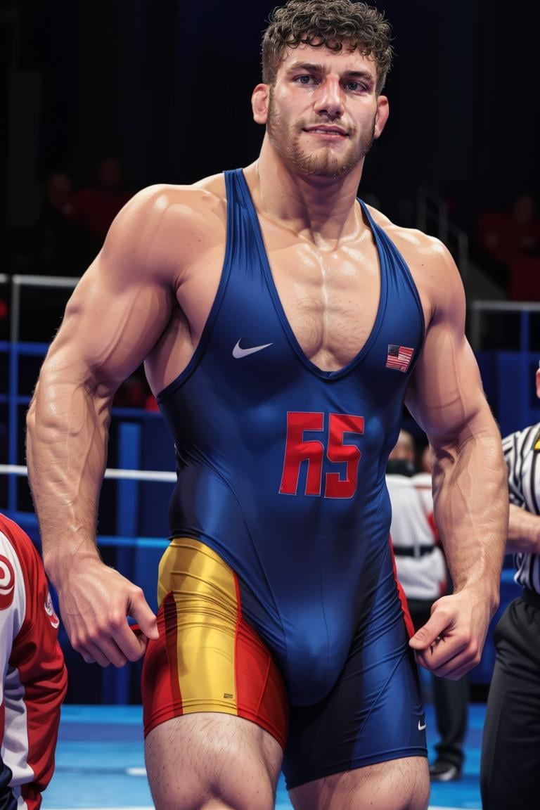 (masterpiece, best quality:1.2), man, smirk, (depth of field:1.1), photo of person, slim, beard, dressed as wrestler, wrestling singlet, shorts, (((medium shot))), arena, masterpiece, highness, perfect face, perfect picture, detailed eyes, sharp focus,High detailed view<lora:EMS-321509-EMS:1.000000>