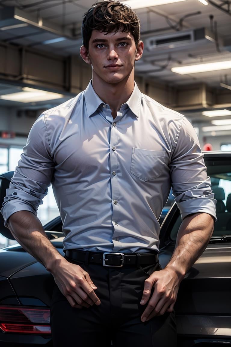 photo of person, man, smirk, (muscular:1.1), parking lot, dress shirt, pants, suit, work clothes, looking to viewer, cinematic lighting, detailed face, detailed eyes, masterpiece, high_res, perfect face<lora:EMS-340587-EMS:1.000000>