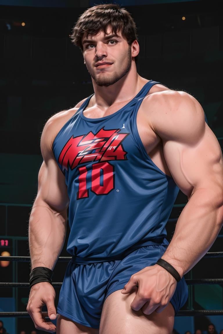 (masterpiece, best quality:1.2), man, smirk, (depth of field:1.1), photo of person, slim, beard, dressed as wrestler, wrestling singlet, (((medium shot))), arena, masterpiece, highness, perfect face, perfect picture, detailed eyes, sharp focus,High detailed view<lora:EMS-341665-EMS:1.000000>