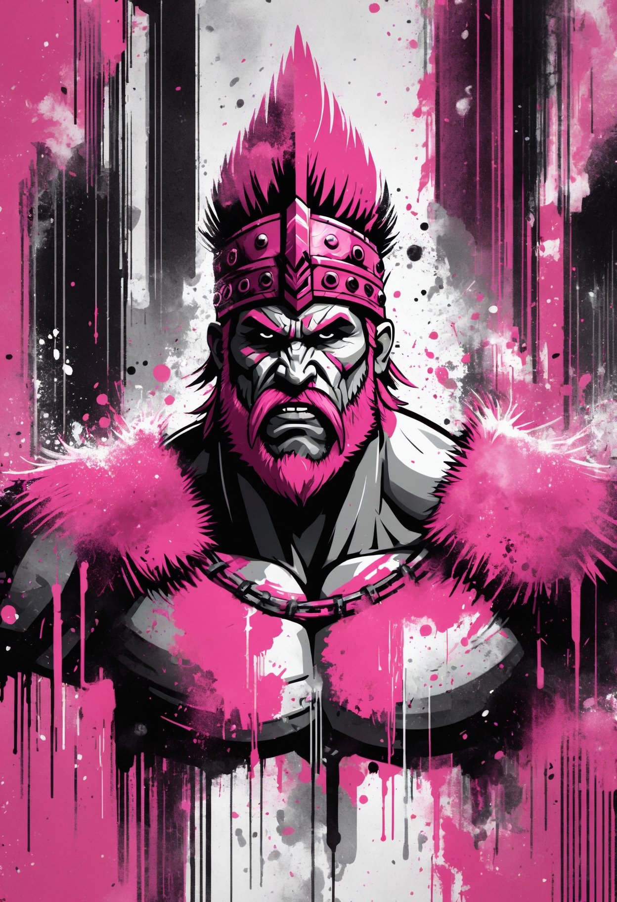 (masterpiece, best quality),  DonM51ckXL  male steel meldspar, barbarian, circlet, pink, flat, 2D,street art,  (highres, 4k, 8k, Illustration, wallpaper)  <lora:myLoraXL_test\DonM51ckXL-000008>