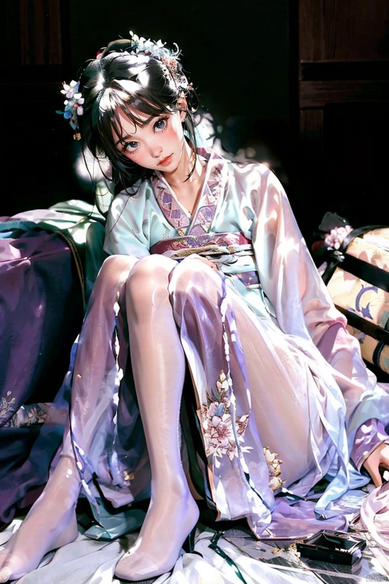  1girl, lying, bdsm, full body, perfect high detailed face, high detailed eyes, blushing, hanfu, WHITE PANTYHOSE, tutultb