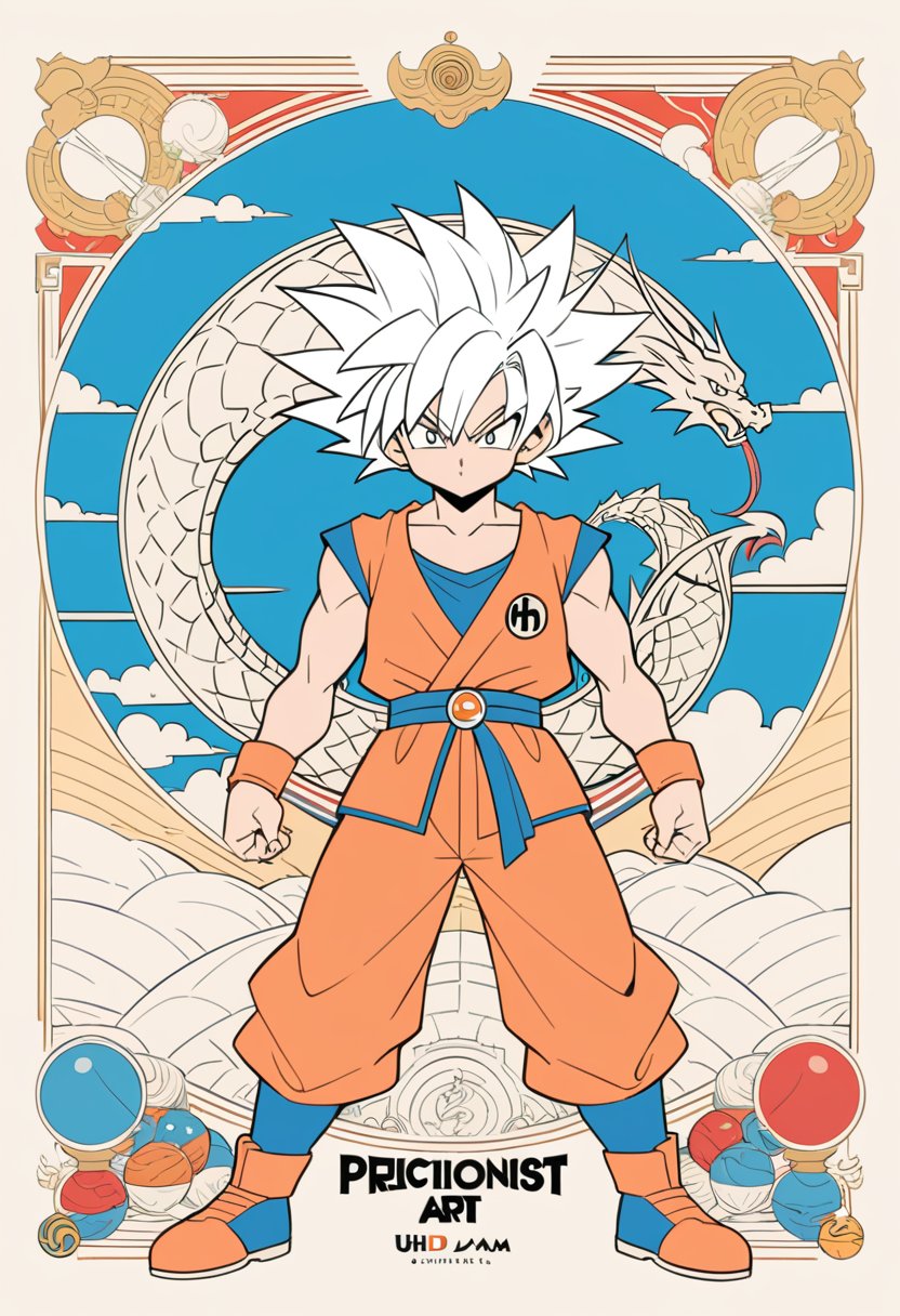 goku, in the style of Akira Toriyama, dragon ball theme, uhd image, precisionist art, character illustrations,bold line