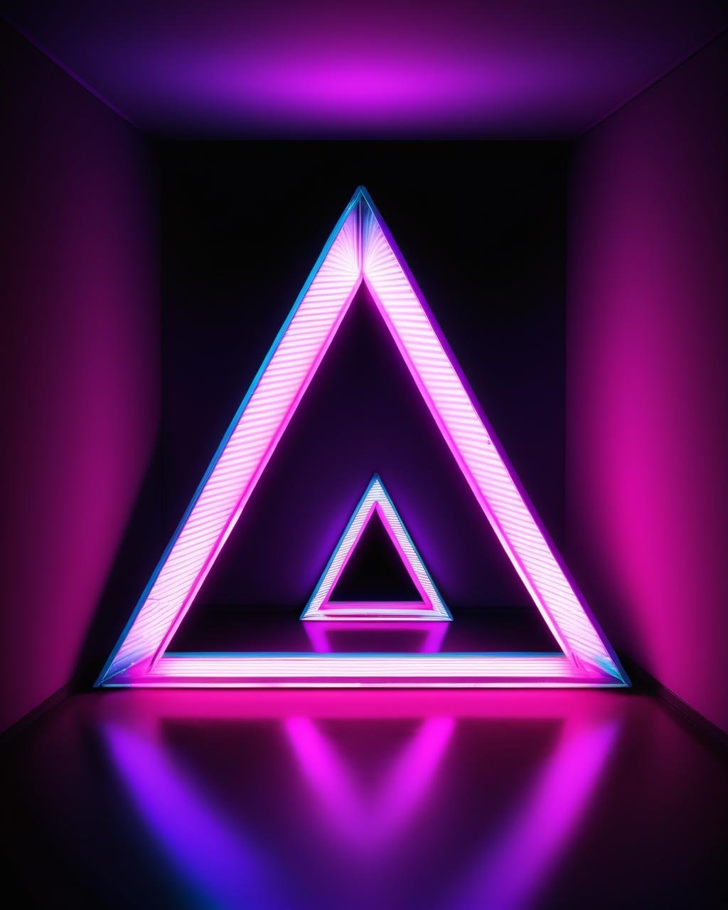 a triangle shaped neon light in a dark room ,  no humans,  scenery by Ciro Negrogni on Tensor.Art