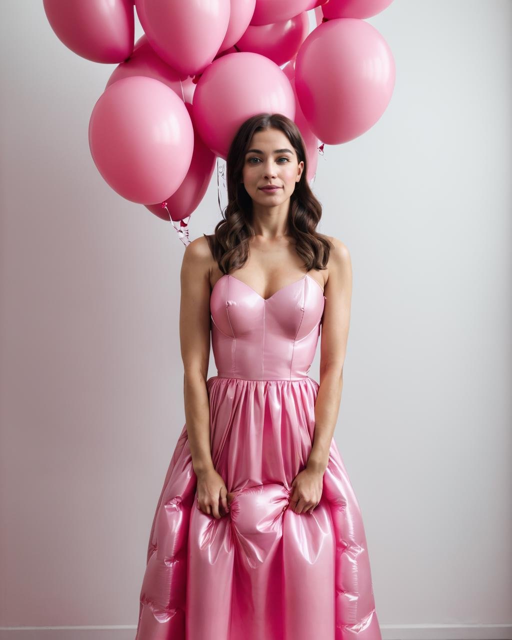 a woman in a pink dress holding a bunch of balloons by Ciro Negrogni on Tensor.Art