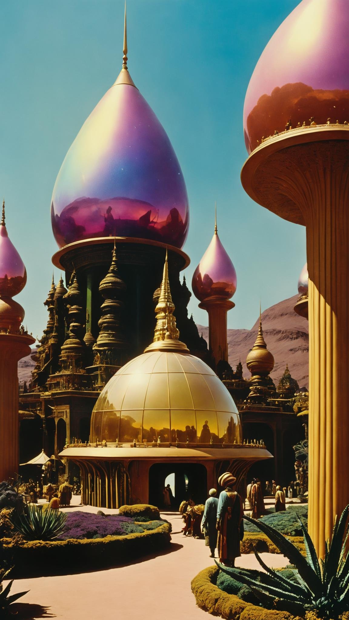 Alien bazaar,  exotic creatures bartering under iridescent domes,  cosmic spices wafting in the air. on Tensor.Art