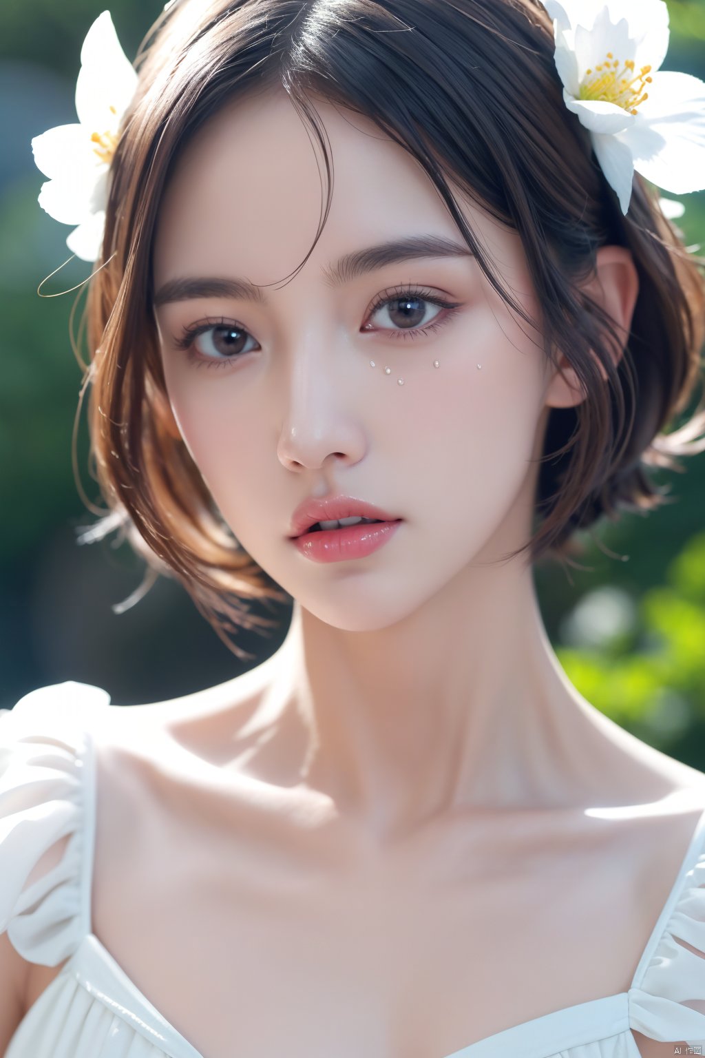 (best quality,masterpiece, original, extremely detailed 8K wallpaper)((absurdres)),(ultra-detailed),(detailed light),(an extremely delicate and beautiful),(highres) (1 girl:1.2),(solo:1.4),(8K),(exquisite CG),(master's work),1 girl,(outline),((exquisite face details)),surrounded by flowers,solo,short hair,tears,lolita Fashion,dynamic posture,negative_hand,,