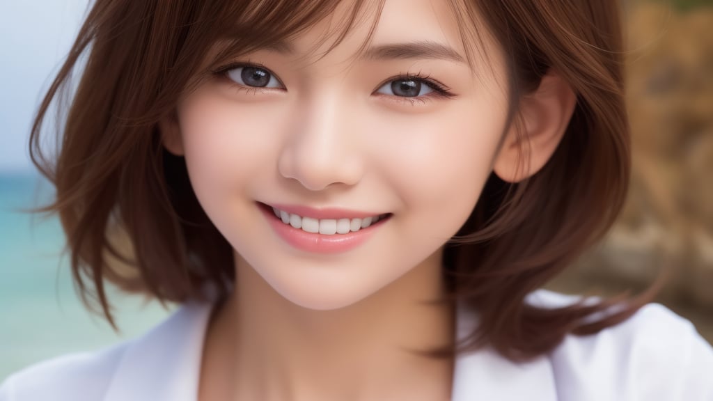 (1girl:1.2), (big smile), beautiful face, Amazing face and eyes, delicate, (Best Quality:1.4), (Ultra-detailed), (extremely detailed beautiful face), (princess hair cut style), cute smile, brown eyes, (highly detailed Beautiful face), (high school uniform:1.2), (extremely detailed CG unified 8k wallpaper), Highly detailed, High-definition raw color photos, Professional Photography, Realistic portrait, evening, Extremely high resolution, smiling, modern, trendy, fashionable, (beach),wgirl