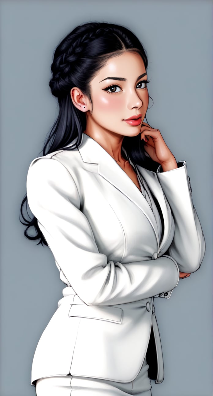 score_9, score_8_up, score_7_up, cinematic style-10000 beautiful woman,smoky eyes , long black hair , l ,white suit tuxedo, , miniskirt, , light background (masterpiece) (best quality) (detailed) (8k) (HDR) (wallpaper) (cinematic lighting) (sharp focus) (intricate) (masterpiece) (best quality) (detailed) (8k) (HDR) (wallpaper) (cinematic lighting) (sharp focus) (intricate) Show More