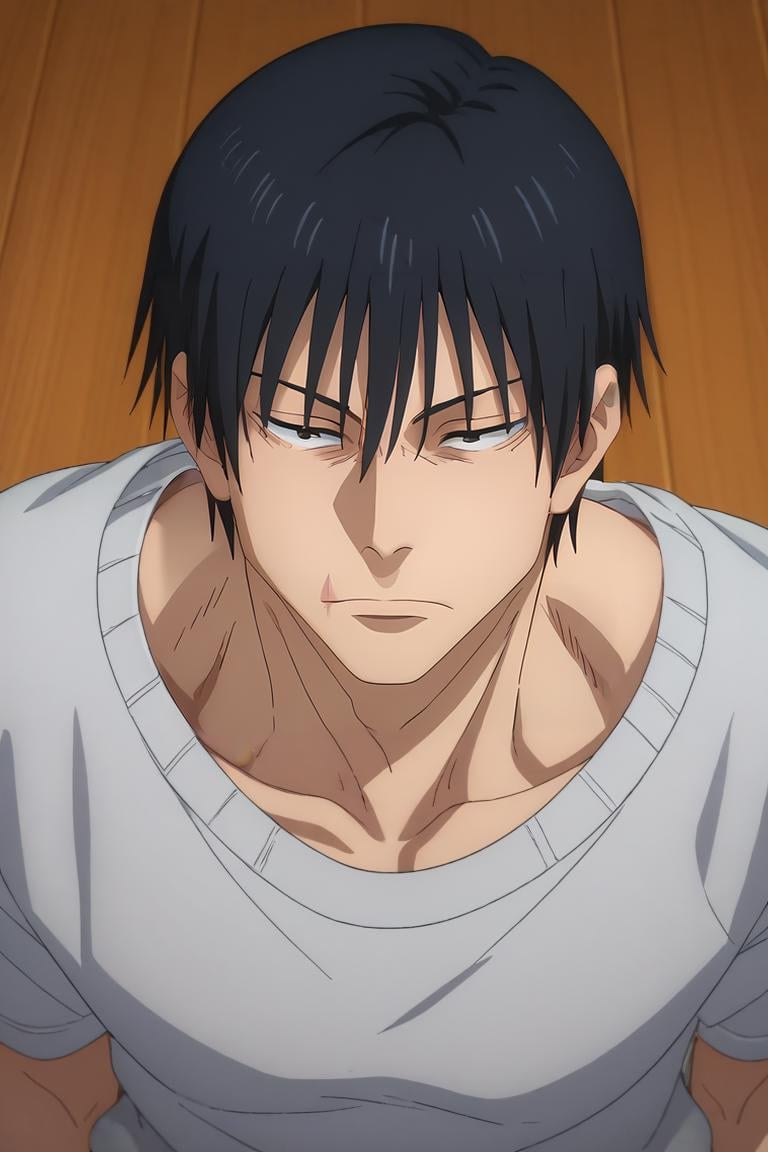 score_9, score_8_up, score_7_up, source_anime, anime screencap, , official style, , , , 1boy, solo, male focus, <lora:touji_fushiguro_pony:0.98>, touji_fushiguro, black hair, black eyes, short hair, hair between eyes, bangs, , ,, , Kneeling with head bowed, displaying humility or prayer, <lora:sdxl_lightning_8step_lora:1>