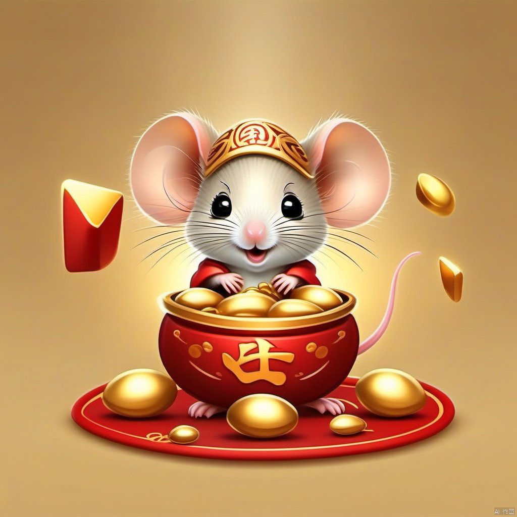 Cartoon version,  cute beckoning mouse,  zodiac by 新月照澄湾 on Tensor.Art