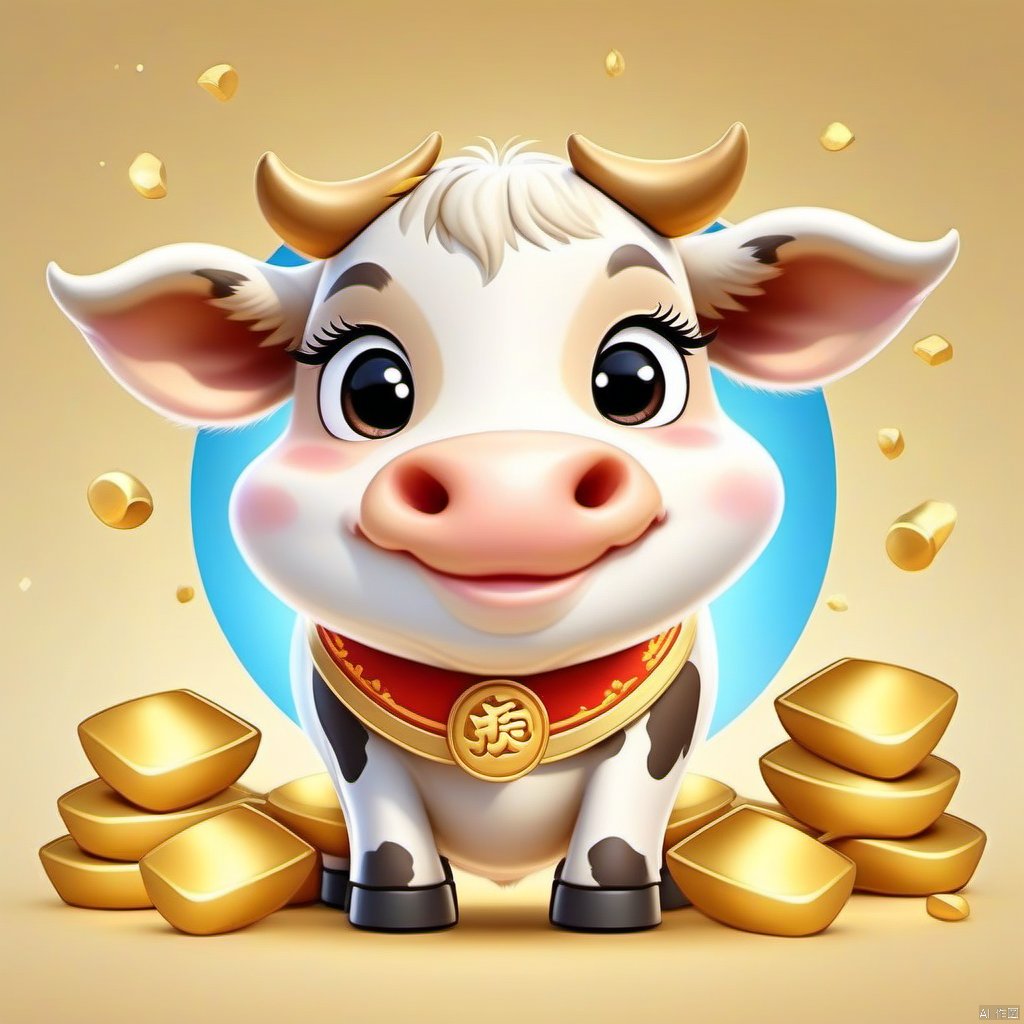 Cartoon version,  cute beckoning cow,  zodiac by 新月照澄湾 on Tensor.Art