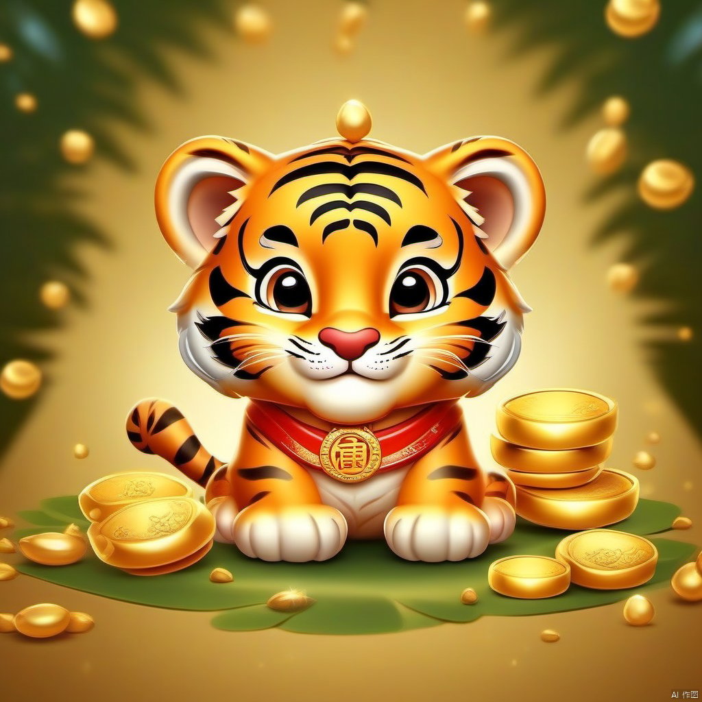 Cartoon version,  cute beckoning tiger,  zodiac by 新月照澄湾 on Tensor.Art