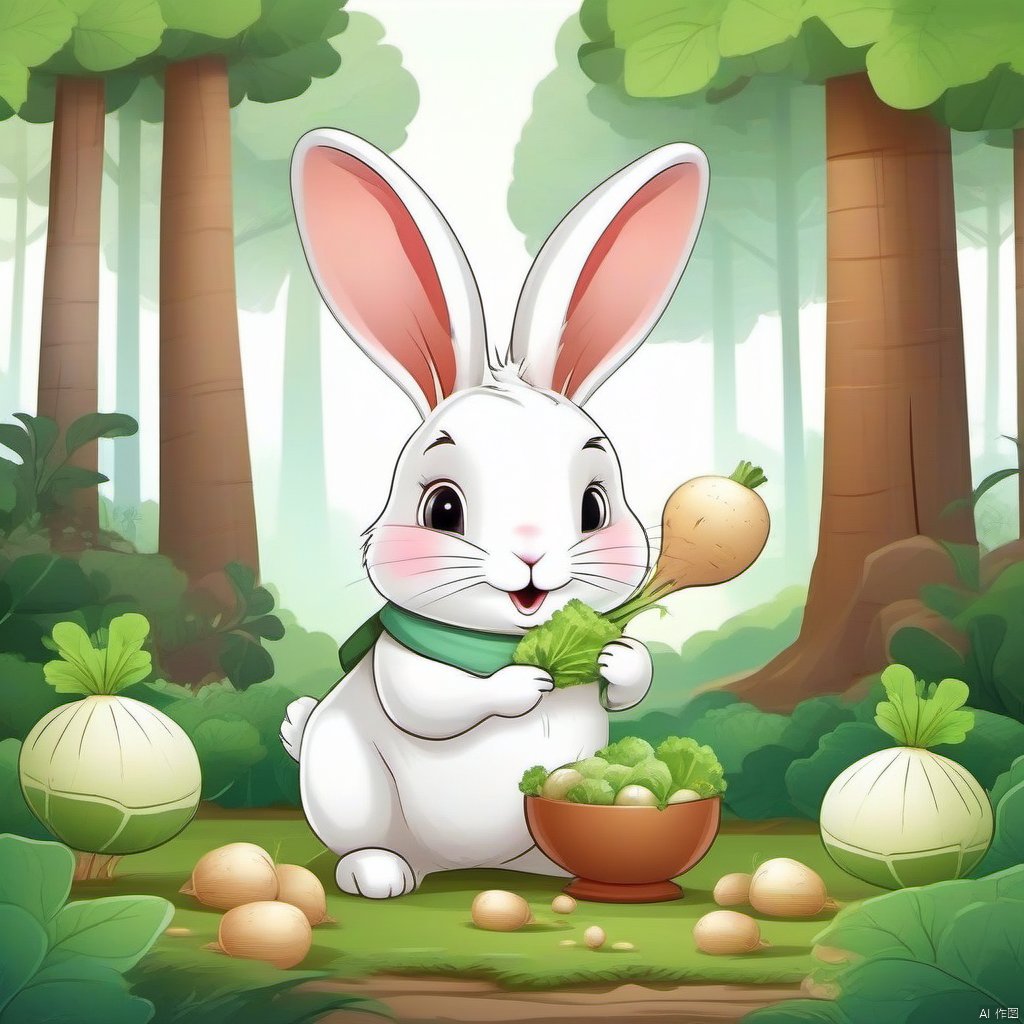 A rabbit eating turnips in the forest by 新月照澄湾 on Tensor.Art