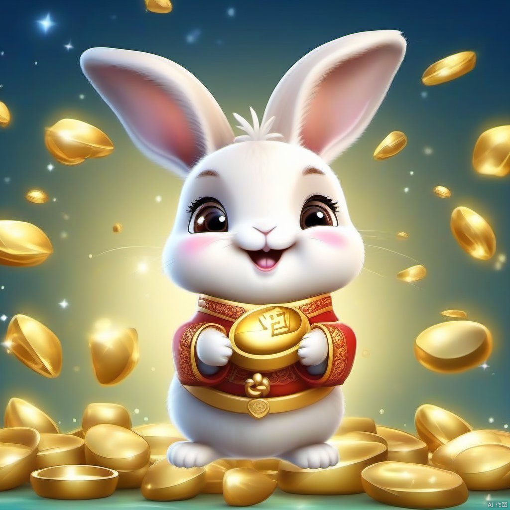 Cartoon version,  cute beckoning rabbit,  zodiac by 新月照澄湾 on Tensor.Art