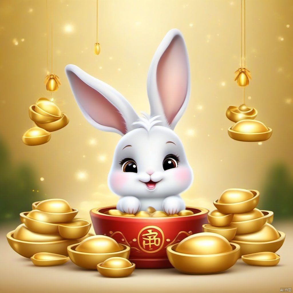 Cartoon version,  cute beckoning rabbit,  zodiac by 新月照澄湾 on Tensor.Art