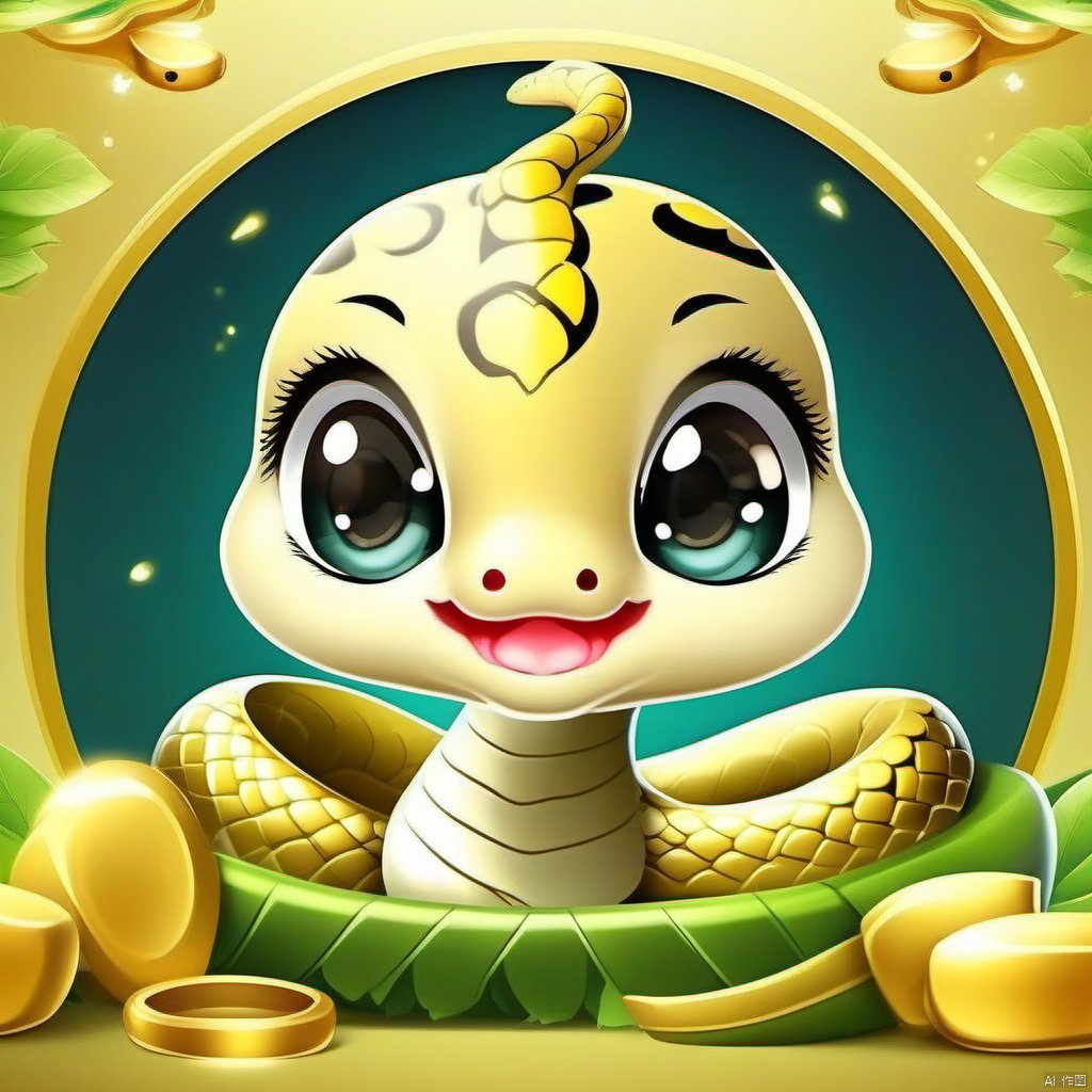 Cartoon version,  cute beckoning snake,  zodiac by 新月照澄湾 on Tensor.Art