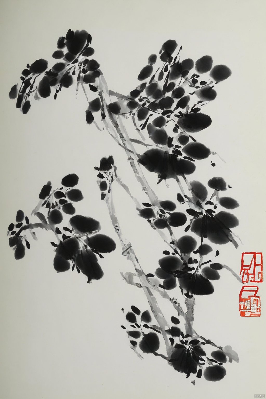 Chinese ink painting, Qi Baishi style, flowers, animals