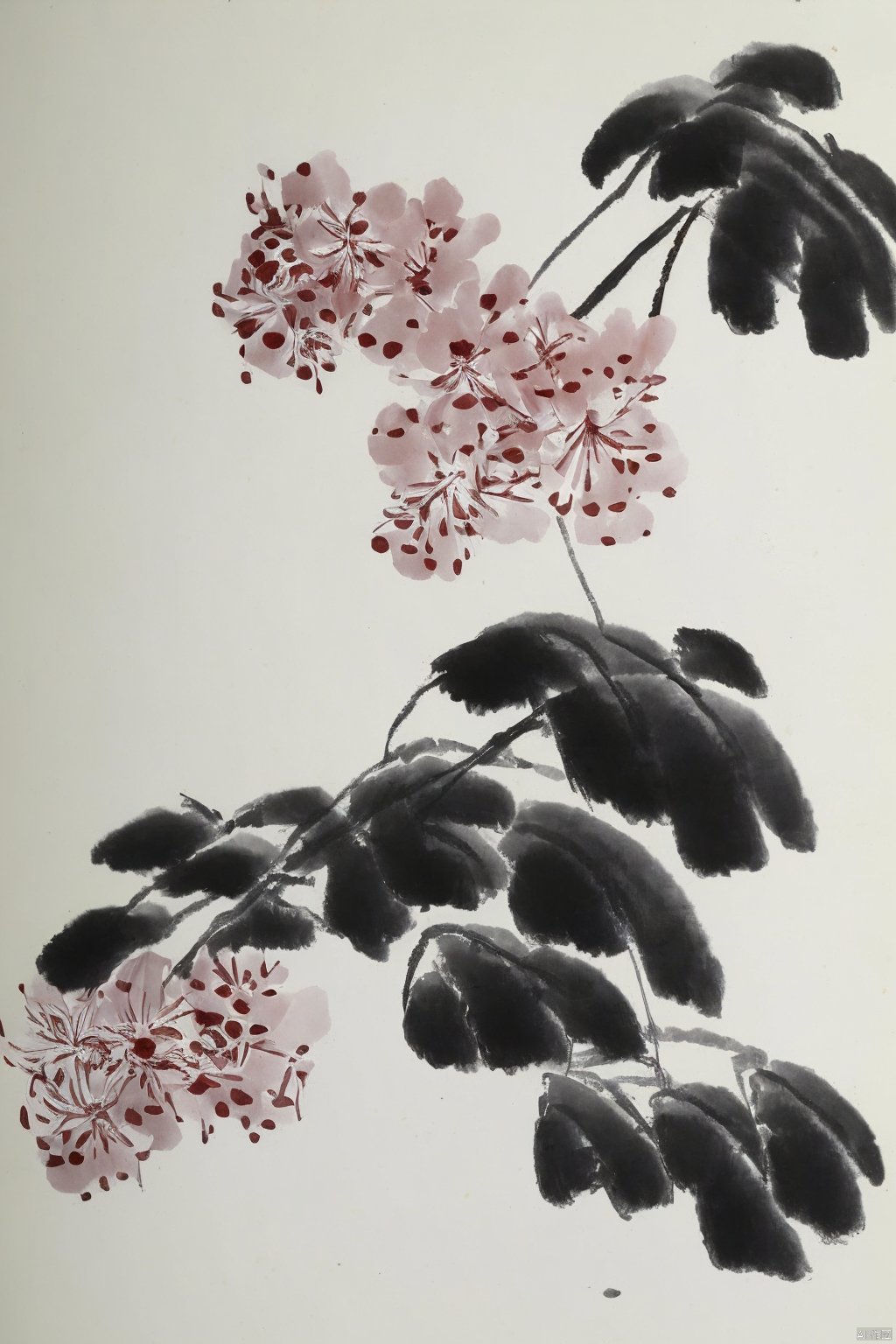 Chinese ink painting, Qi Baishi style, flowers, animals