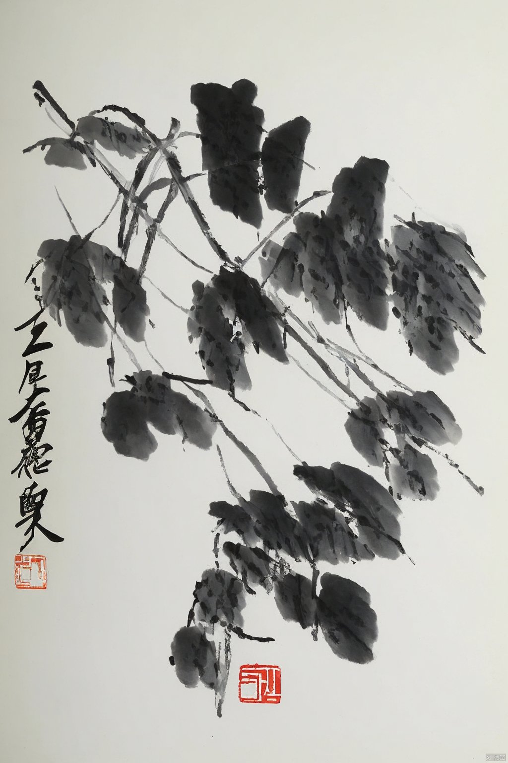 Chinese ink painting, Qi Baishi style, flowers, animals