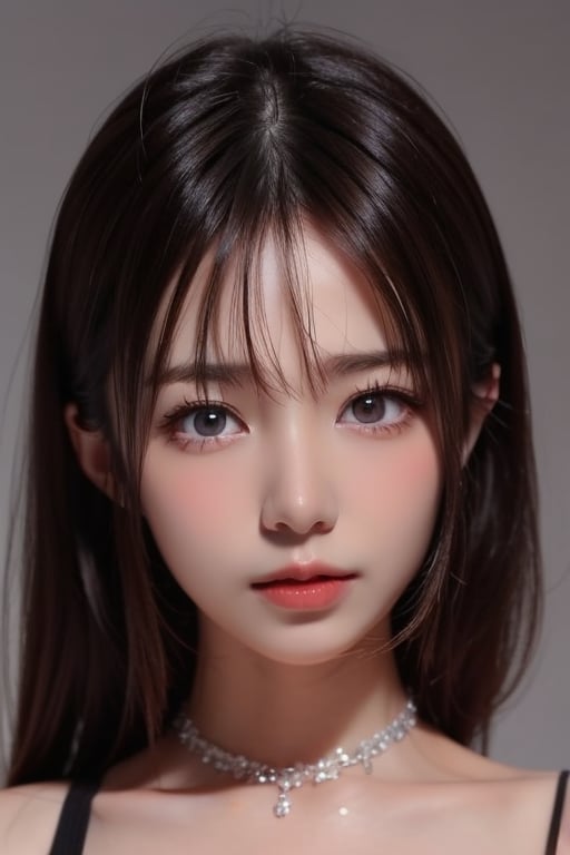 1girl solo brown hair closed mouth grey background collar lips realistic ,  beauty,  yui by en0421@AI on Tensor.Art