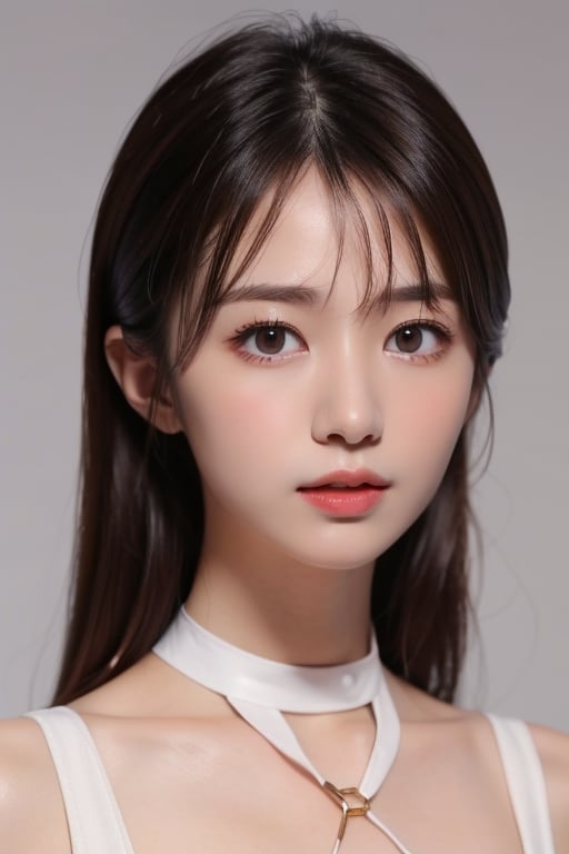 1girl solo brown hair closed mouth grey background collar lips realistic ,  beauty,  yui by en0421@AI on Tensor.Art