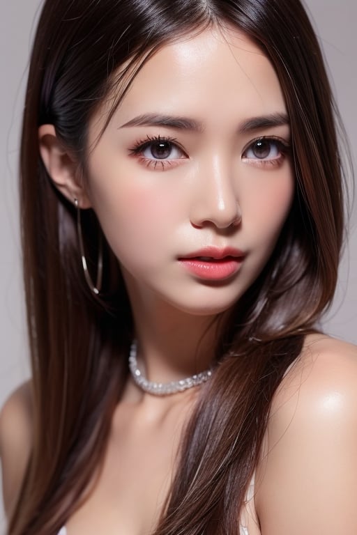 1girl solo brown hair closed mouth grey background collar lips realistic ,  beauty,  yui by en0421@AI on Tensor.Art