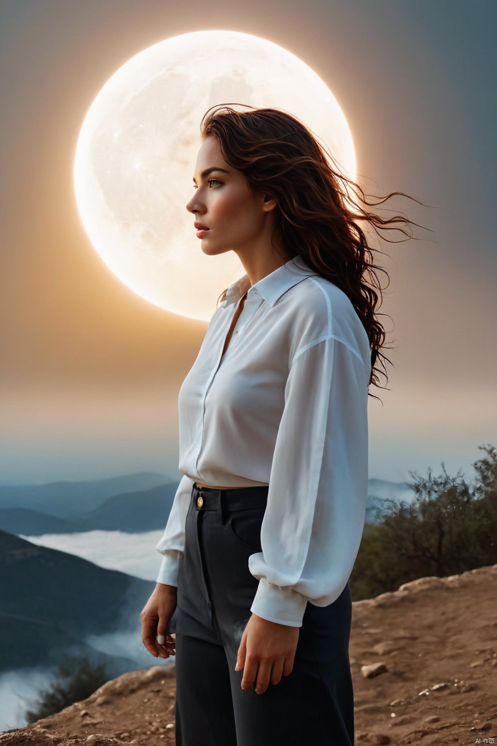  wabstyle, glowing, two-tone hair, glowing eyes, fog, mist, white, black, split theme, two-tone, moon, 1 girl, solo, glow, crie um prompt para criar imagens ilustrando Deus descendo no monte Sinal, quero imagen ultra realista e em 4k "Imagine an epic, ultra-realistic scene in 4K: Deus desce do Monte Sinai em meio a uma tempestade impressionante. The mountain is covered in lightning and dark clouds as lightning lights up the sky. God is surrounded by a divine aura, with flowing white beards and eyes that radiate wisdom and power. Its majestic figure slowly descends towards the earth, com um manto que parece feito de estrelas cintilantes. As he descends, The surrounding landscape is bathed in a heavenly light, And the people below look on with reverence and admiration.", (photorealistic:1.4), cowboy shot, Surrealism, Futurism, god rays, Sony FE GM, UHD, masterpiece, ccurate, high details, high quality, highres, 16k, Z03C