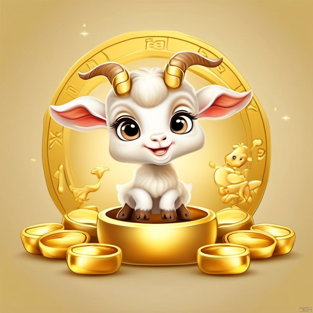 Cartoon version,  cute beckoning baby goat,  zodiac by 新月照澄湾 on Tensor.Art