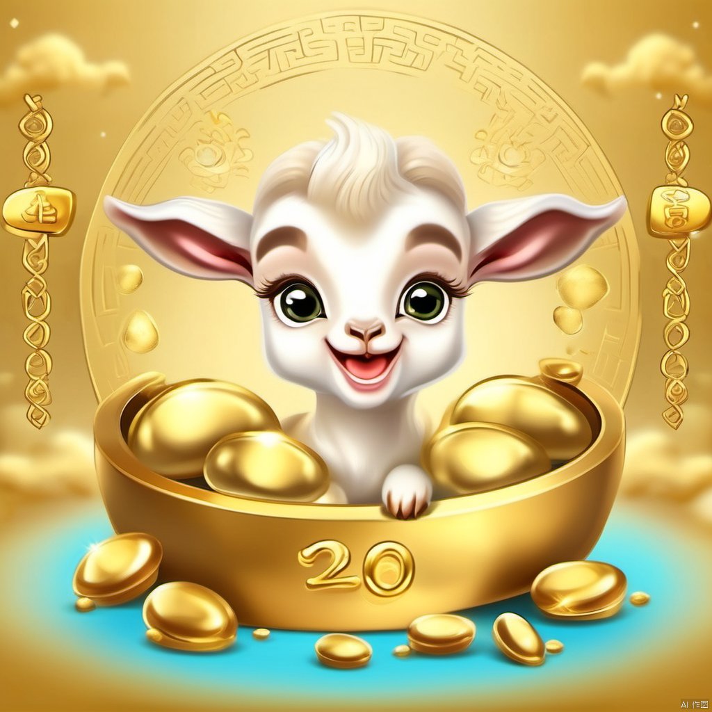 Cartoon version,  cute beckoning baby goat,  zodiac by 新月照澄湾 on Tensor.Art