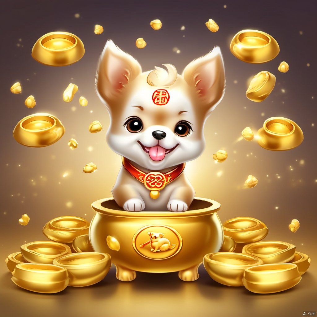Cartoon version,  cute beckoning dog baby,  zodiac by 新月照澄湾 on Tensor.Art