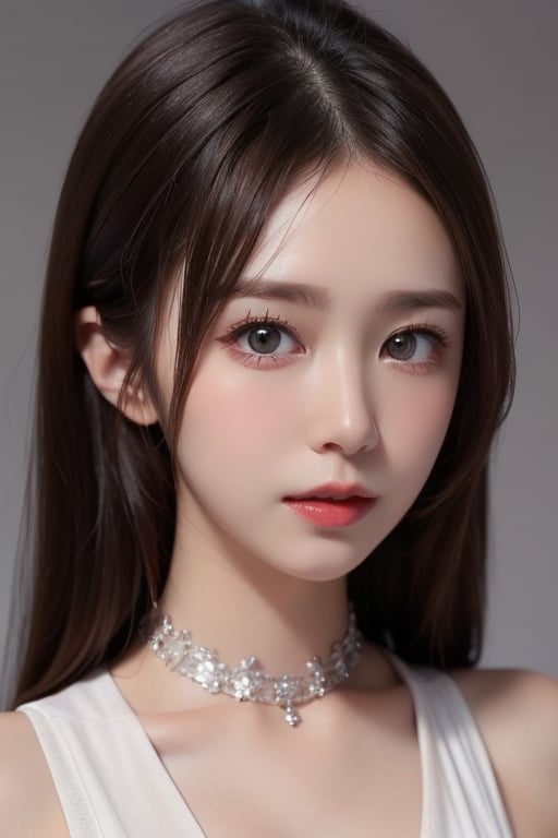 1girl solo brown hair closed mouth grey background collar lips realistic ,  beauty,  yui by en0421@AI on Tensor.Art