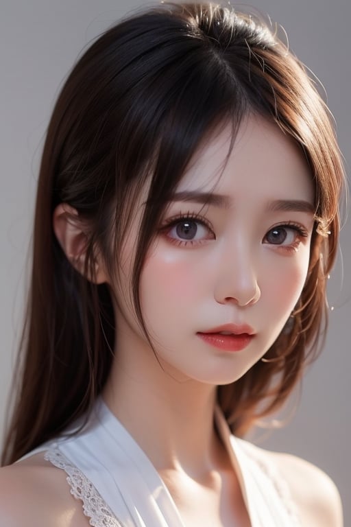 1girl solo brown hair closed mouth grey background collar lips realistic ,  beauty,  yui by en0421@AI on Tensor.Art