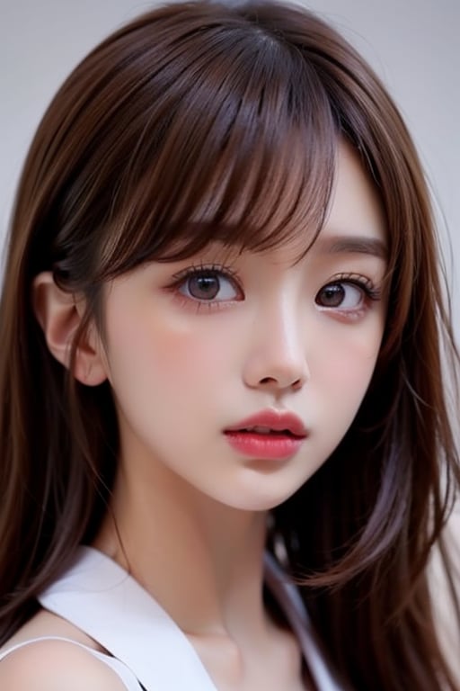 1girl solo brown hair closed mouth grey background collar lips realistic ,  beauty,  yui by en0421@AI on Tensor.Art