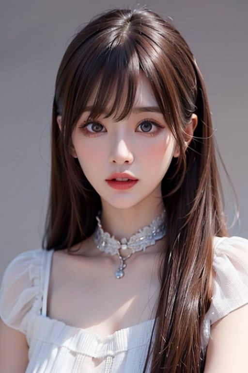 1girl solo brown hair closed mouth grey background collar lips realistic ,  beauty,  yui by en0421@AI on Tensor.Art