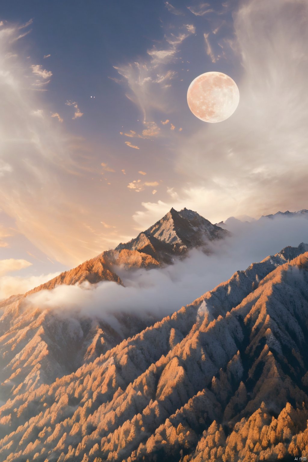 outdoors, sky, cloud, gradient, gradient background, no humans , moon, cloudy sky, scenery, full moon, gradient sky, healing, zhiyu,