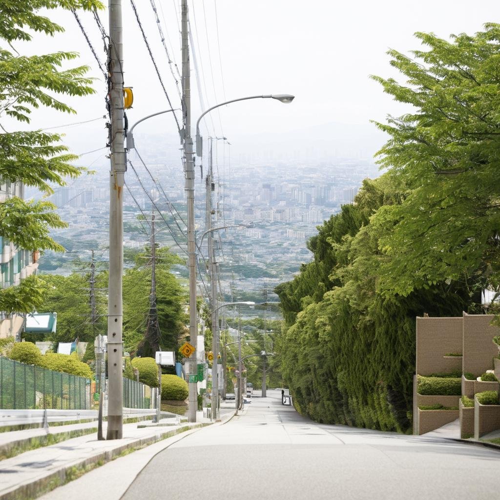 masterpiece, best quality, ultra-detailed, illustration,haruhizaka, kitakoumae, scenery, outdoors, road, tree, city, building, power lines, lamppost, sky, sign, cloud, utility pole, cityscape, road sign, street, ground vehicle, day, motor vehicle, car, real world location, realistic, photo background, photo (medium) <lora:KitakouMae_SDXL_V2:1>