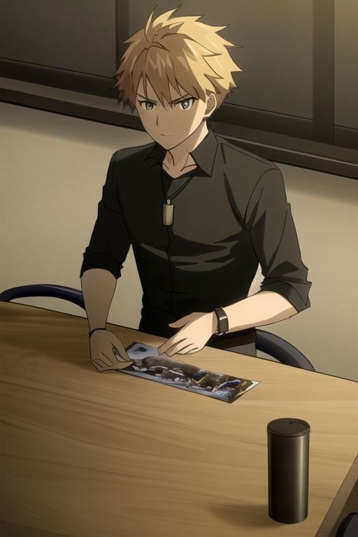 photorealistic, (4k), extremely detailed, hyper detailed, high resolution, professional photography, best quality, ((1boy)), solo, ((male focus)), easynegative, males, Yamato Ishida, (black shirt), sixpack, candid photo, angry, anime, necklace, bracelet, muscular