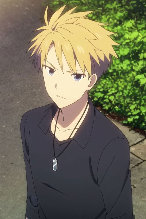 Yamato Ishida, masterpiece, best quality, (1boy), solo, male focus, High definition, Blonde hair, 4K, narcissistic, outdoors, Necklace