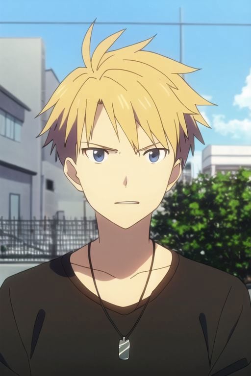 Yamato Ishida, masterpiece, best quality, (1boy), solo, male focus, High definition, Blonde hair, 4K, narcissistic, outdoors, Necklace