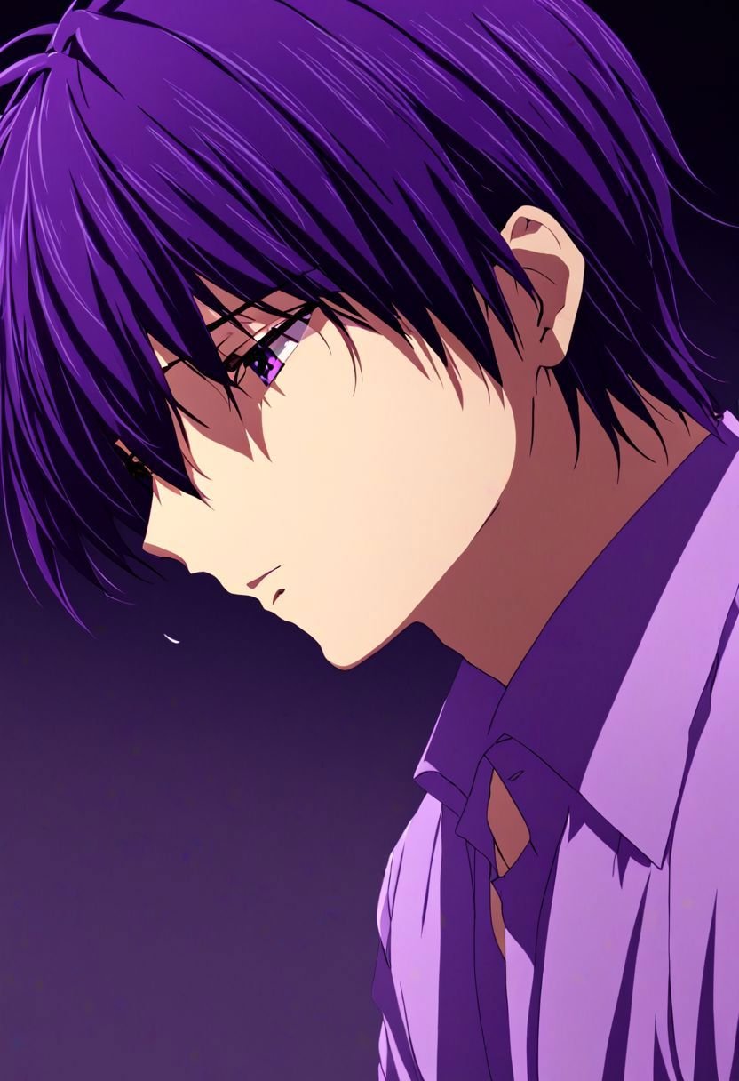 EasyNegativeV2, Tomoya Okazaki, 1boy, male, purple hair, sad, herartless