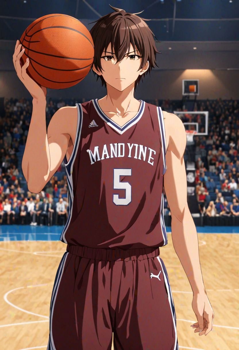 Seiya Kanie, masterpiece, best quality, (1boy), solo, male focus, High definition, Dark Brown hair, 4K, basket ball player