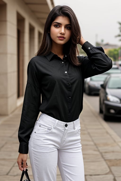 beautiful girl,REALISTIC,INDIAN,FEMALE,GIRL,PHOTO, black shirt and white pant