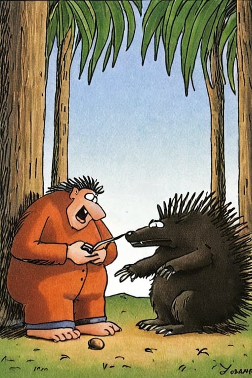 a color far side comic strip illustration of  a porcupine,  by Gary Larson