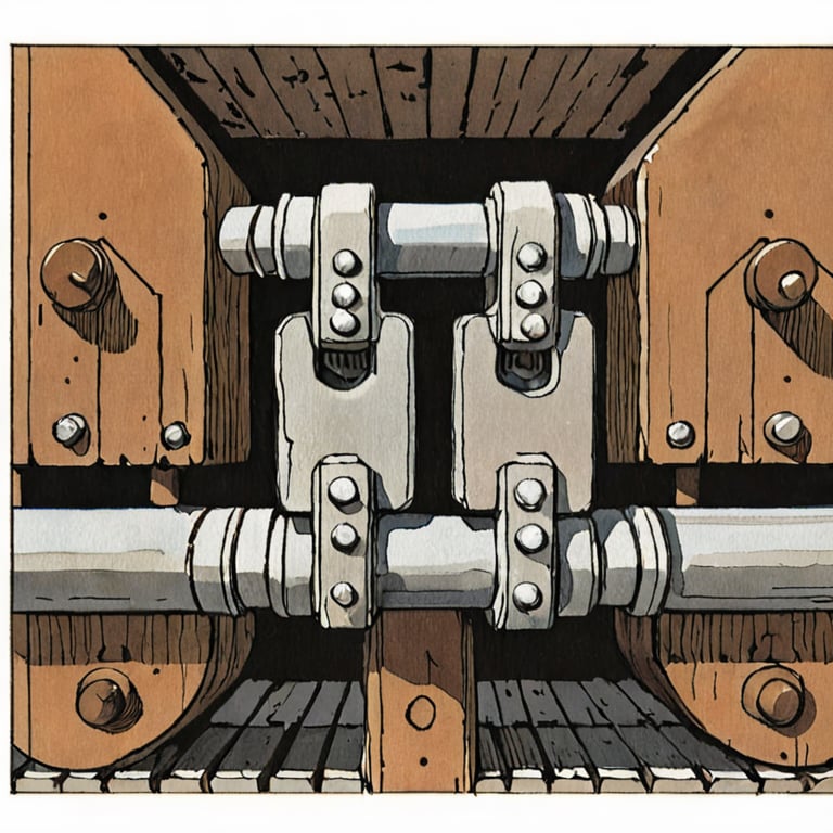 Illustration of a close-up of a train car coupler by David Macaulay by Nonsensei on Tensor.Art
