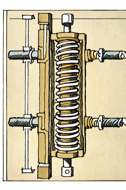 cross-section Illustration of a suspension shock absorber by David Macaulay by Nonsensei on Tensor.Art