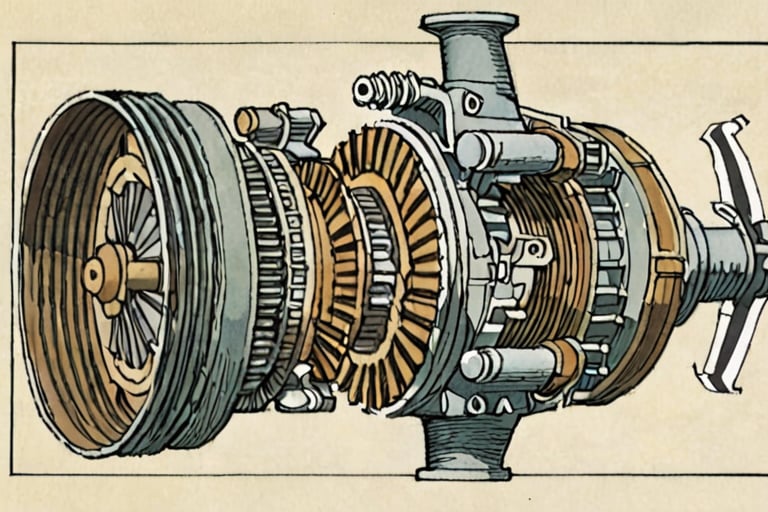 cross-section Illustration of a helicopter engine by David Macaulay by Nonsensei on Tensor.Art